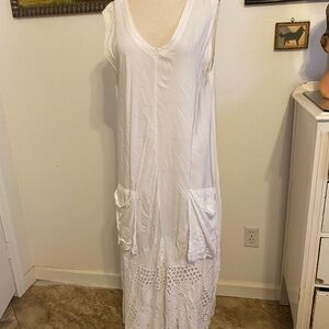 Women's White Maxi Dress with Crochet Hem